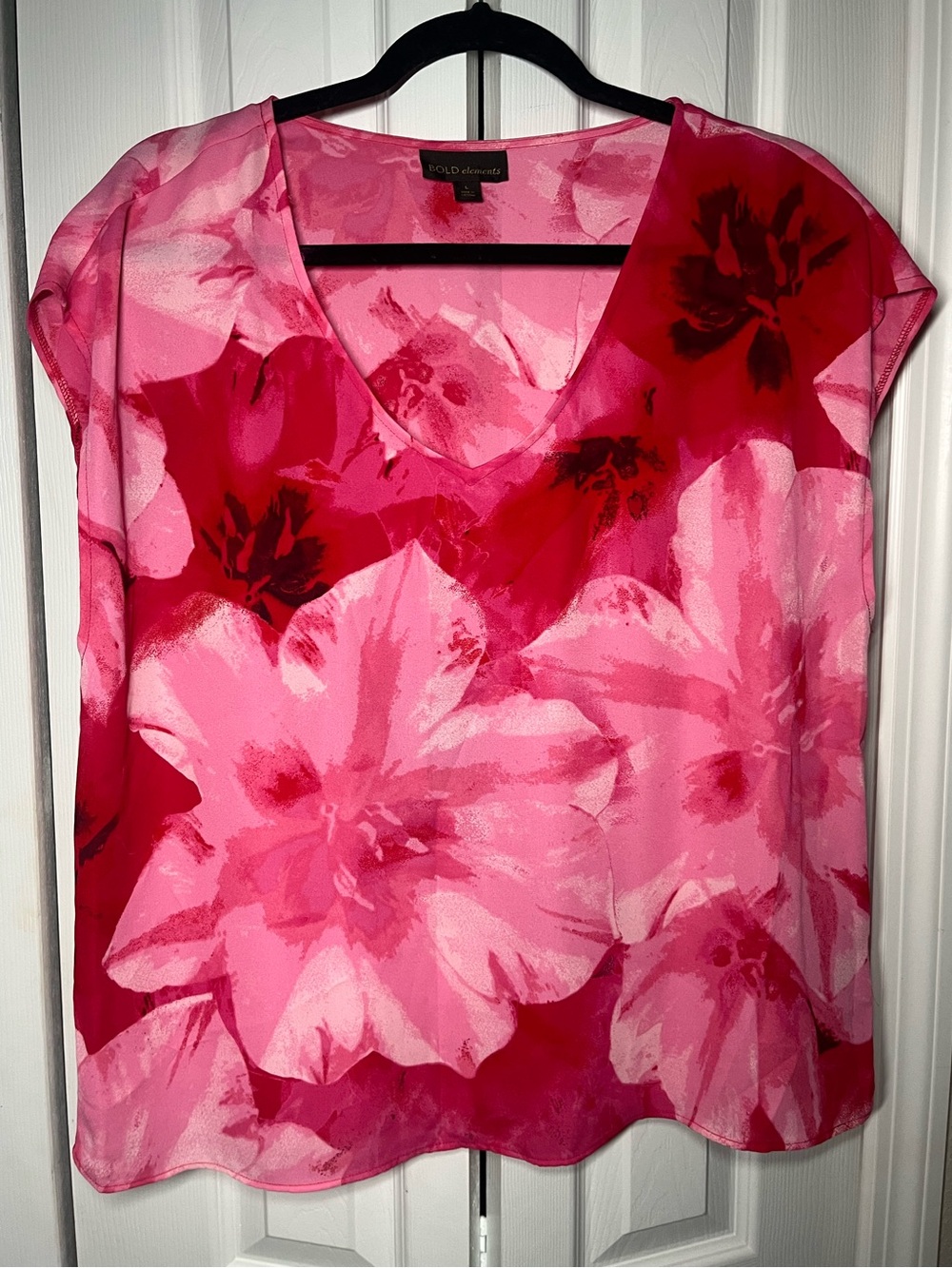Bold Elements women’s pink & red floral mesh blouse size Large